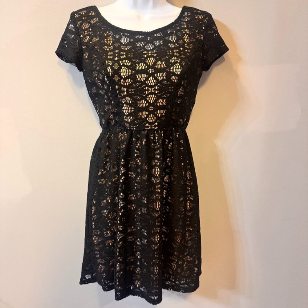 Speeckless Black Crochet Knee Length Dress with Lining - Size 3